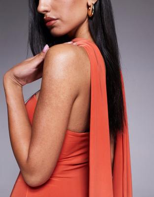 Fashionkilla double sculpted slinky scarf detail maxi dress in orange