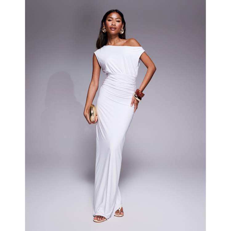 white slinky ruched sleeveless bodycon dress Deep Plunge Ruched Front Mini Bodycon Dress In White Slinky | EGO US