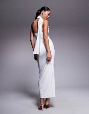Fashionkilla Double Sculpted Slinky Wrap Around Scarf Detail Maxi Dress