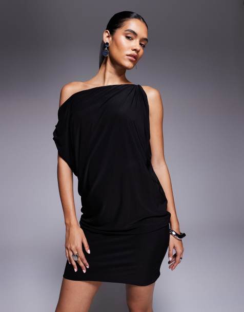Fashionkilla - Draperet sort minikjole med offshoulder-snit - view 1