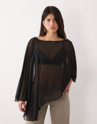 Fashionkilla Fashionkilla exclusive chiffon asymmetric hem cape top in black