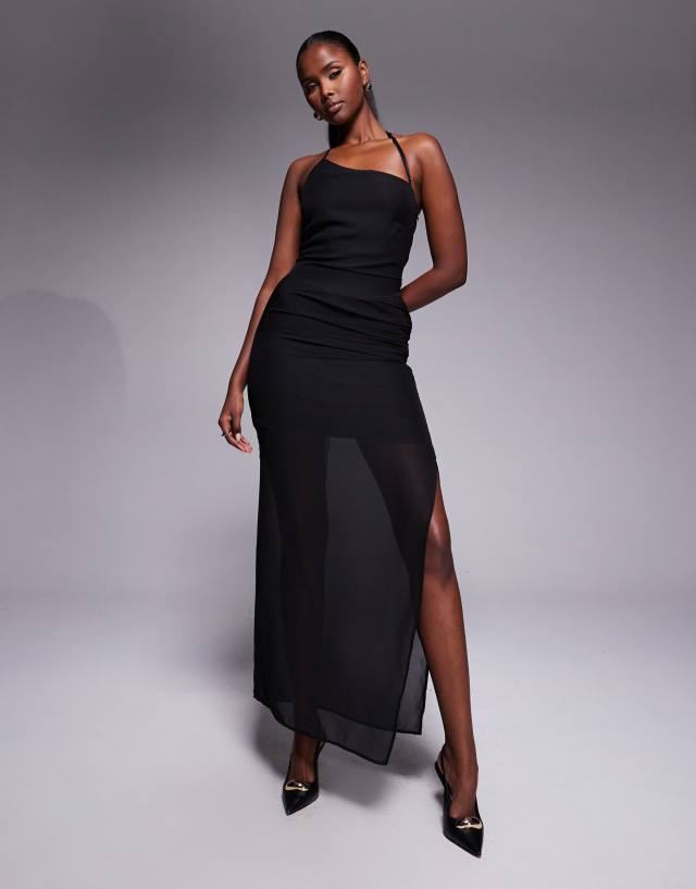 Fashionkilla exclusive chiffon halterneck lace up open back detail