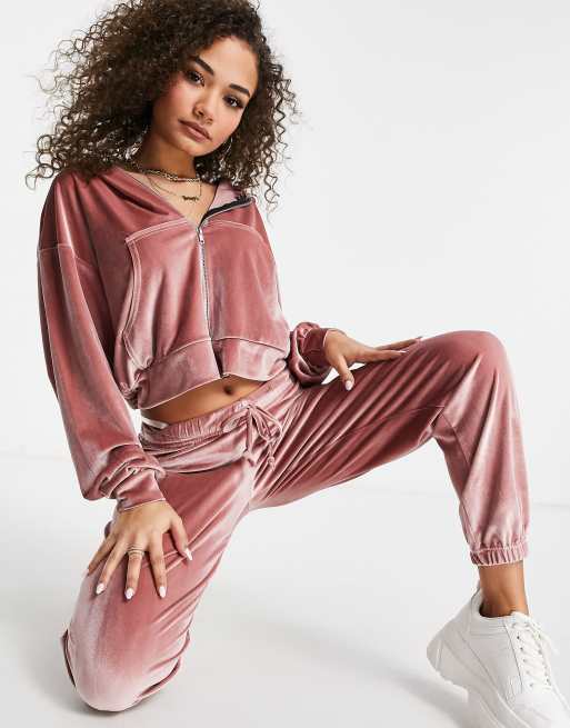 Shape Dusty Pink Velour Skinny Sweatpant, Curve