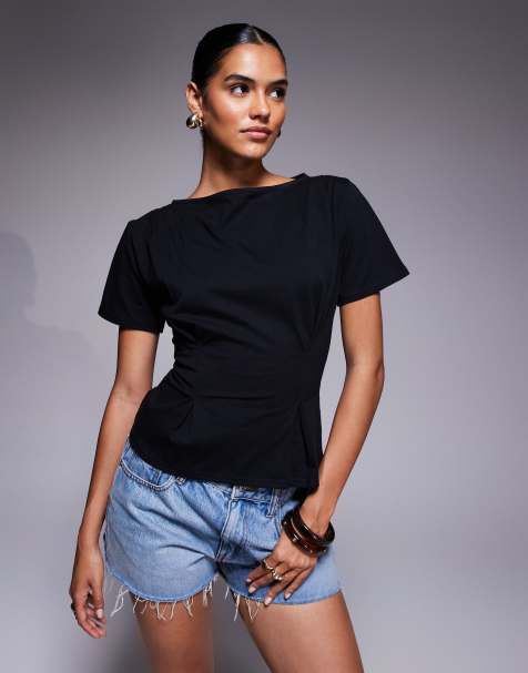 Fashionkilla exclusive cotton cinch front t-shirt in black - view 1
