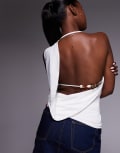 [Fashionkilla] Fashionkilla exclusive double sculpted slinky high neck open side bead detail top in white-Yellow 10 WHITE