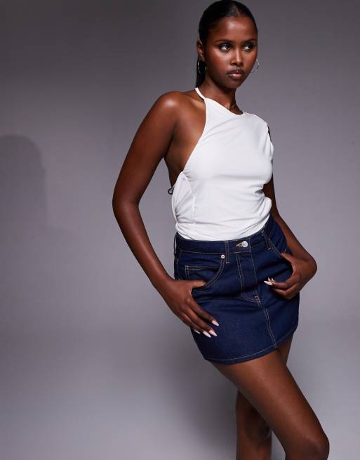 Fashionkilla exclusive double sculpted slinky high neck open side bead detail top in white