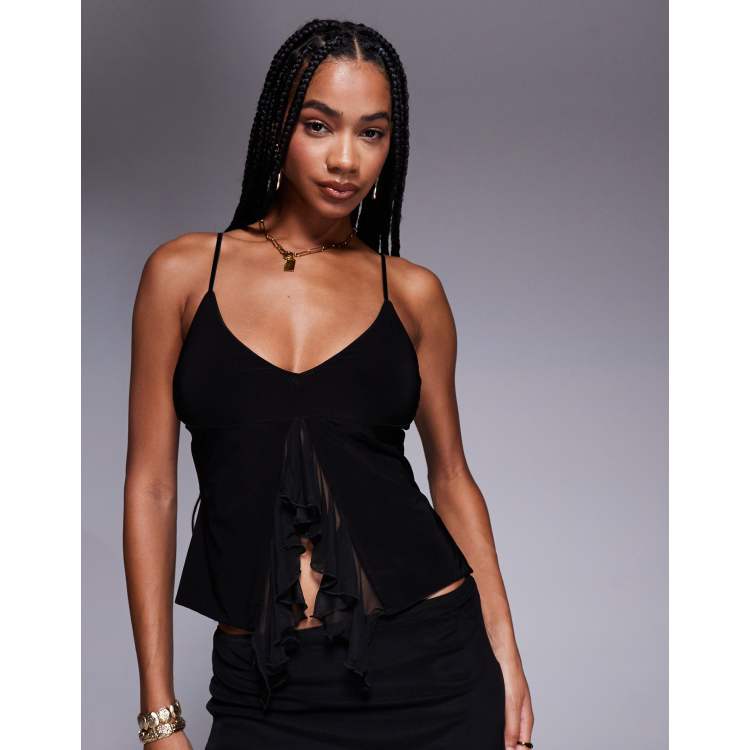 Fashionkilla exclusive double sculpted slinky ruffle front mesh