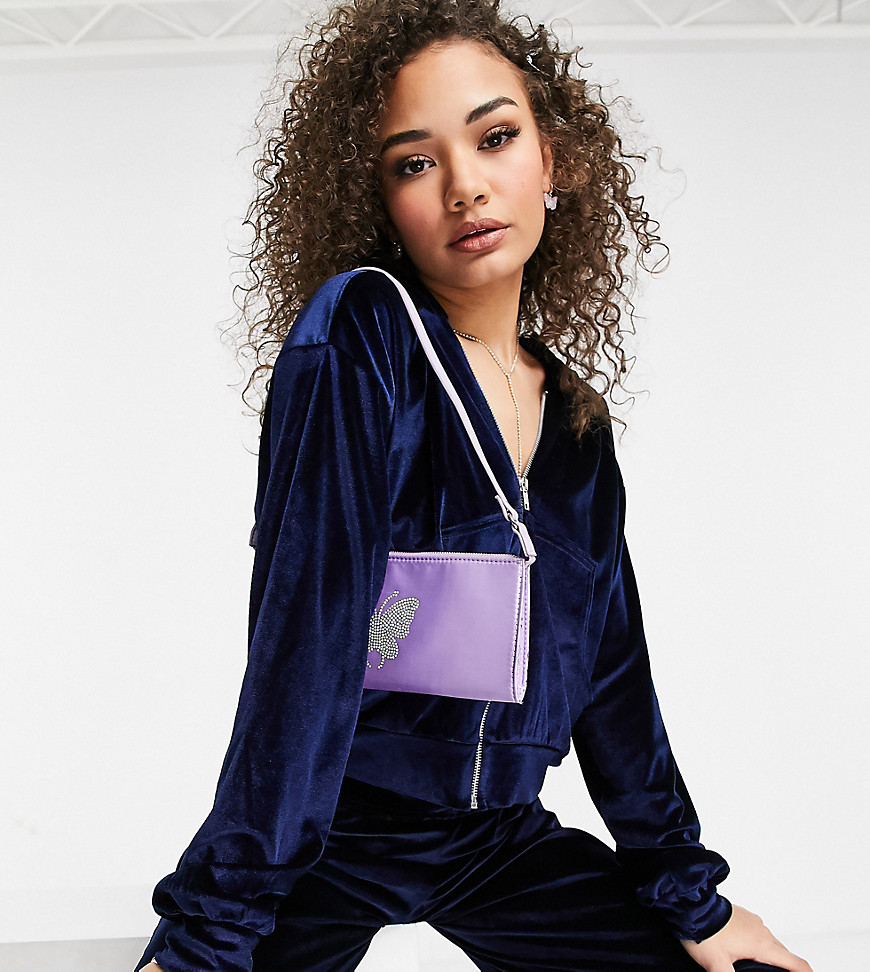 Fashionkilla Exclusive matching velour zip through hoodie in navy-Blues