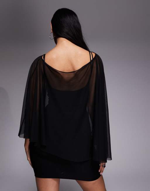 Fashionkilla exclusive mesh cape overlay cami mini dress in black | ASOS
