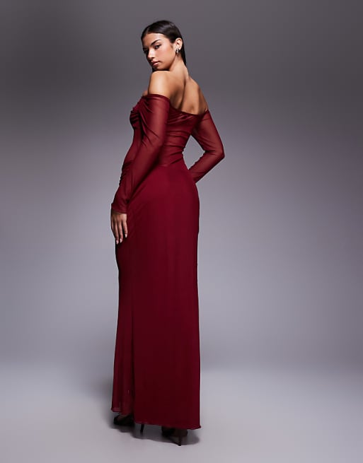 knee length dresses for ladies LONG SLEEVE MESH INSERT DRAPED MAXI DRESS – AIIZIE