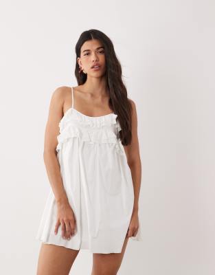 Fashionkilla Exclusive Poplin Ruffle Hem Cami Top Babydoll Mini Dress In Yellow
