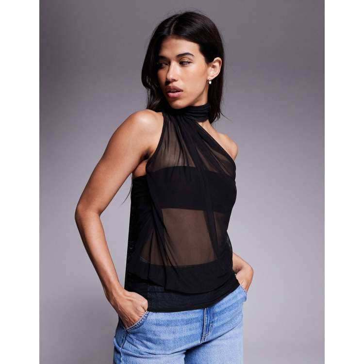 Fashionkilla exclusive sheer mesh neck tie top in black | ASOS