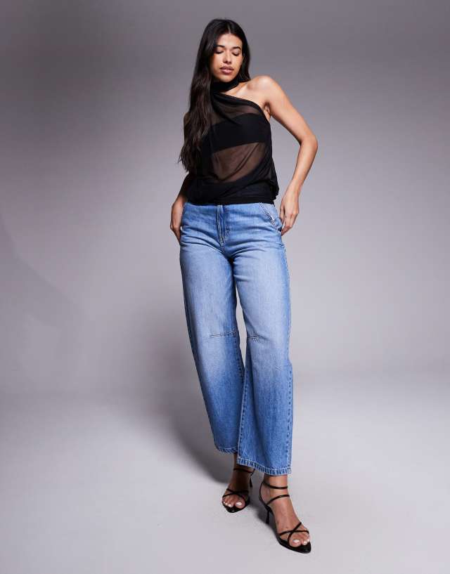 トップス andequal tie design sheer tops Fashionkilla exclusive sheer mesh neck tie top in black | ASOS