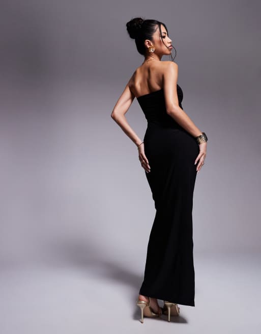 Fashionkilla exclusive slinky double sculpted bandeau maxi dress in black, 3 of 4