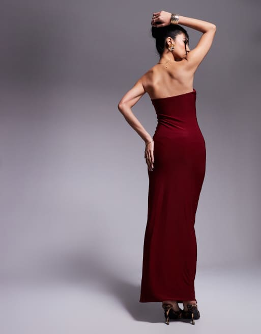 chinese dress ladies Boho Burgundy Artisan Bandeau Maxi Dress