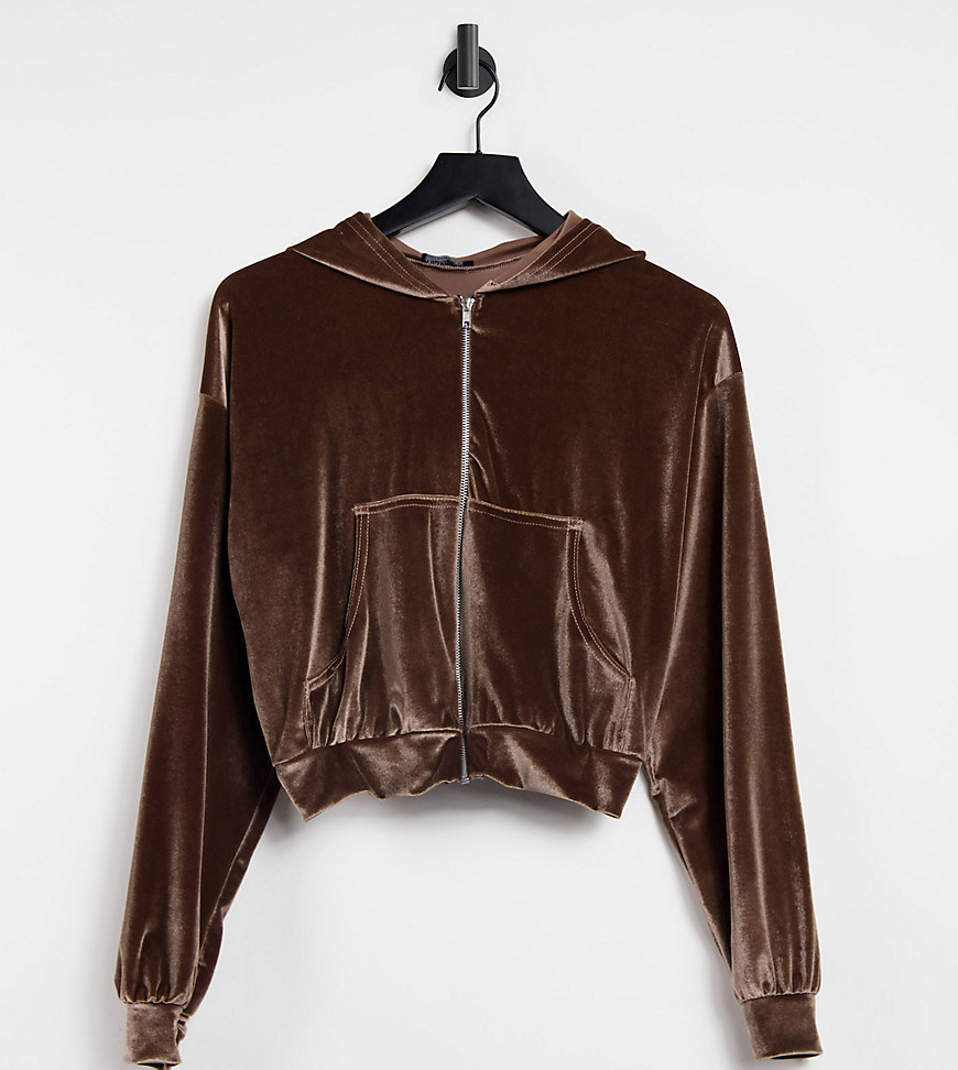 Fashionkilla exclusive velour zip through hoodie set in mink-Brown