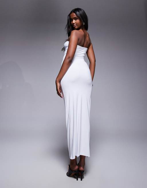 Fashionkilla - Exclusive - Vormgevende maxi bandeau-jurk van dubbele gladde stof in wit, 3 van 4
