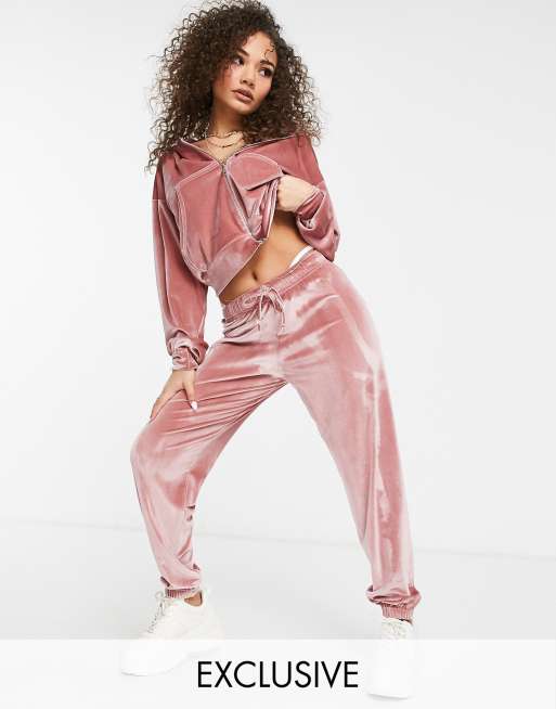 Fashionkilla - Exclusives - Velours joggingbroek in oudroze, deel van co-ord set