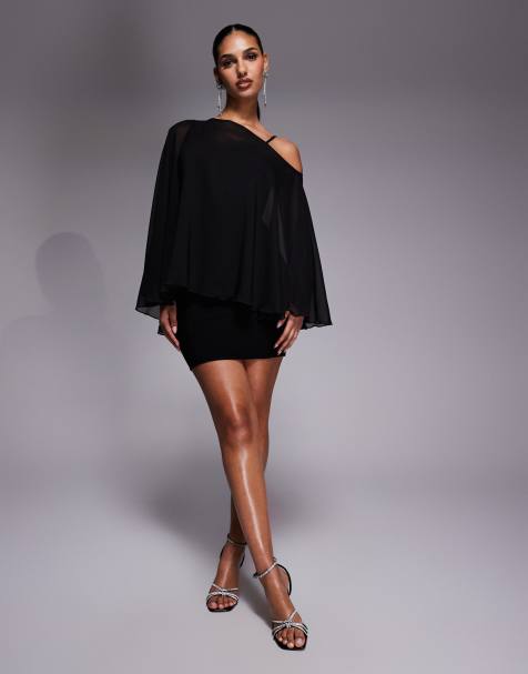 Fashionkilla – Exklusives Cape-Oberteil aus Chiffon in Schwarz mit asymmetrischem Saum - view 1