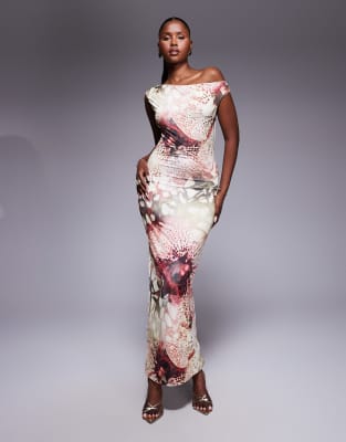 Fashionkilla - Figurbetonendes Maxikleid in Blau mit Animal-Blumen-Print und geschmeidiger Haptik-Bunt