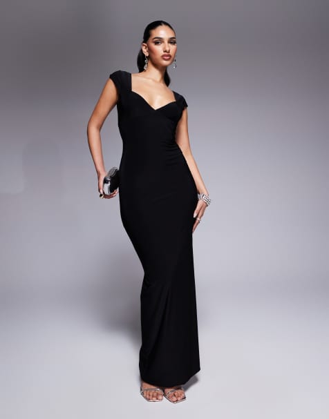 Fashionkilla – Figurbetontes, stark formendes Maxikleid in Schwarz mit Rückenausschnitt und Herz-Dekolleté - view 1