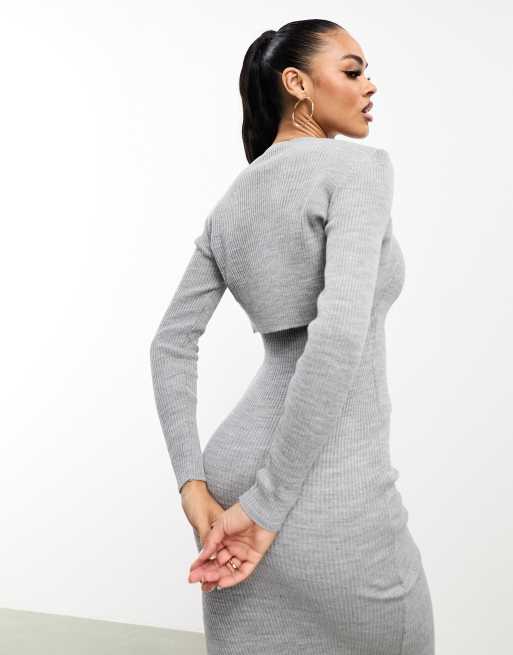 Grey fine outlet knit cardigan