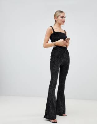 Fashionkilla - Flared broek in zwart met glitter, combi-set | ASOS