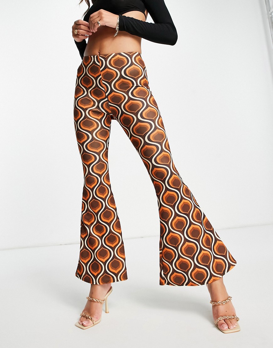 Fashionkilla flared coordinating pants in marbled multi-Neutral