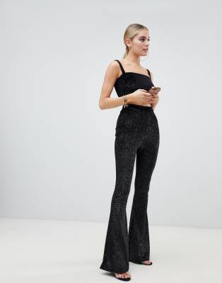 black glitter flare pants