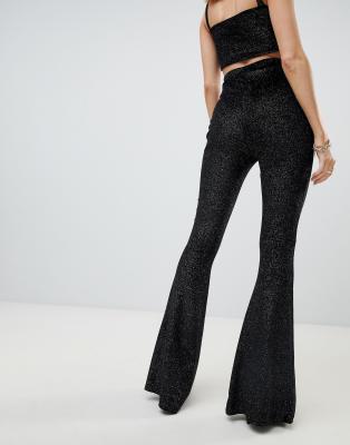 black glitter flare pants