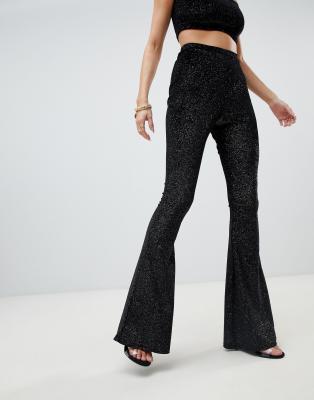 black glitter flared trousers