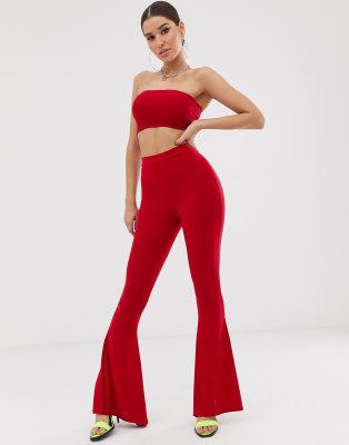 red flared trousers
