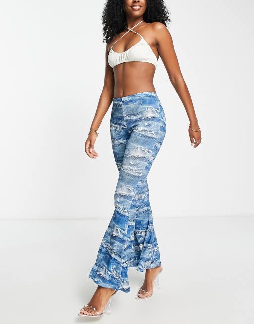 Fashionkilla flares pants in blue denim print - part of a set