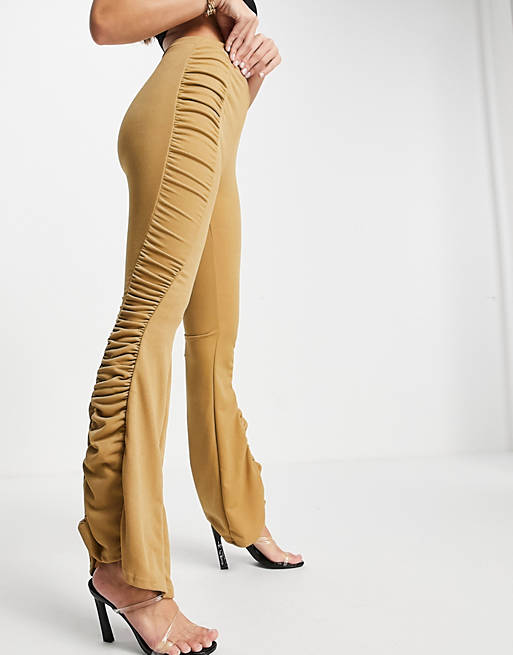 Fashionkilla gathered flared trousers co ord in camel
