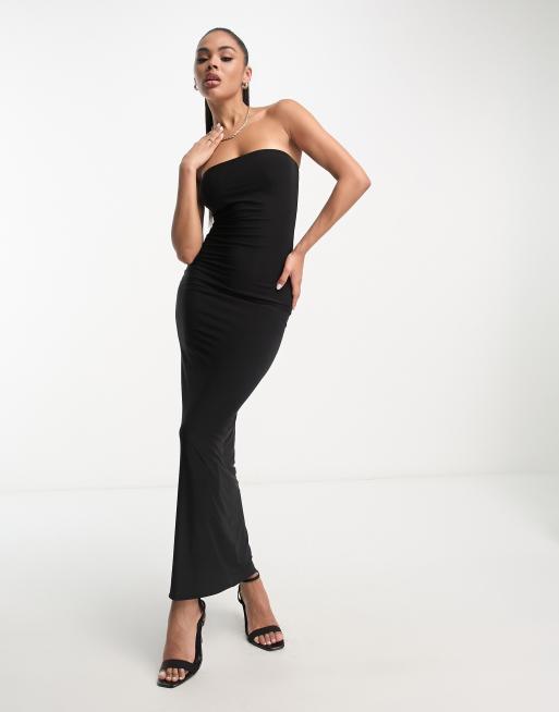 Fashionkilla – Geformtes, trägerloses Bodycon-Midikleid in Schwarz