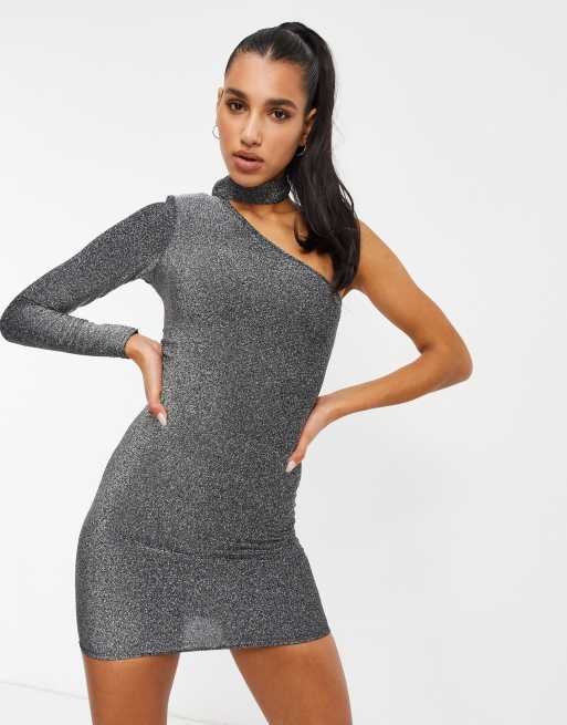 Grey glitter 2025 one shoulder dress