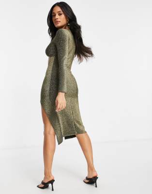 long sleeve gold midi dress