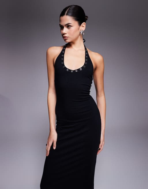 halter neck ball dress Black Sequin Halter V-neck Mermaid Sweep Train Prom Dresses, CP0098 main image 1