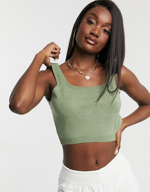 Fashionkilla knitted built up crop top in khaki
