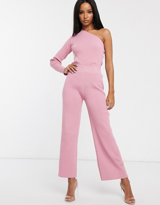 Fashionkilla knitted flare trouser co ord in blush pink