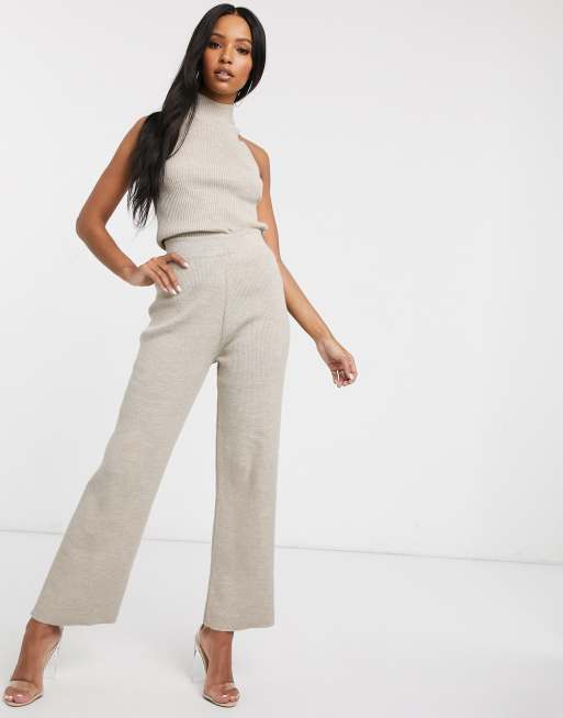 Fashionkilla knitted flare trouser co ord in oatmeal | ASOS