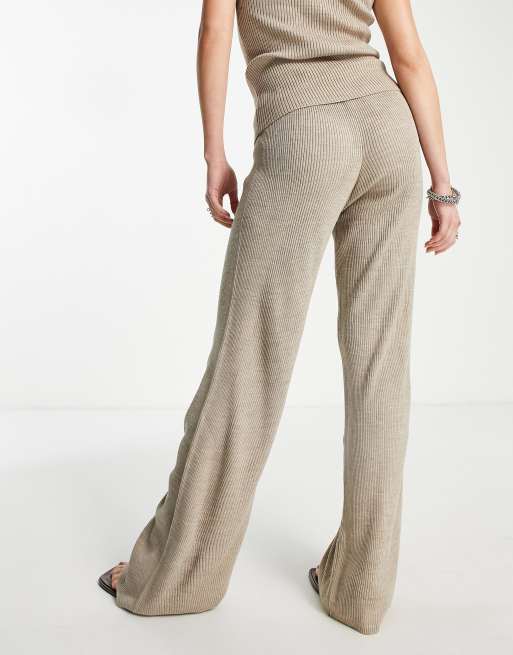 Fashionkilla knitted flared trouser co-ord in stone, 2 of 4
