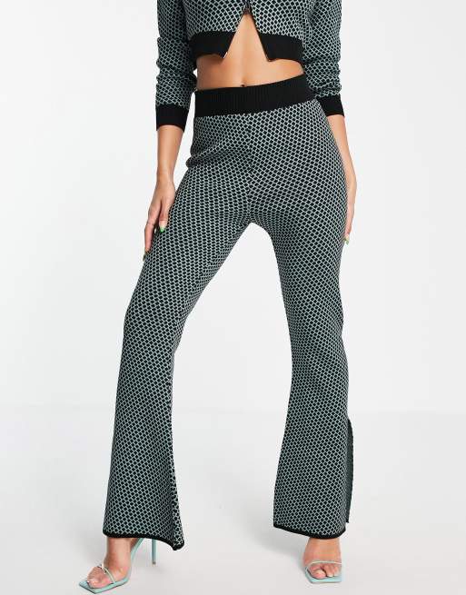 Fashionkilla Knitted flares with split co ord in blue geo print ASOS