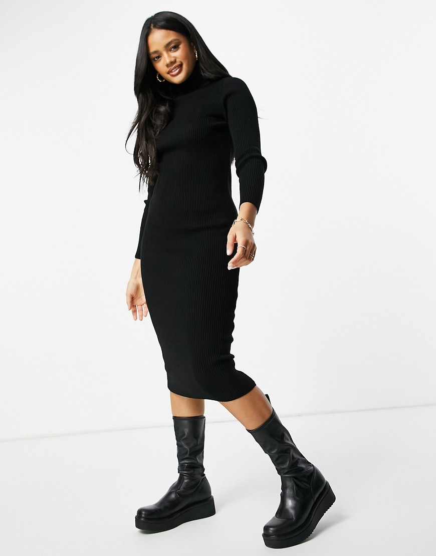 Fashionkilla knitted high neck midi body-conscious dress in black