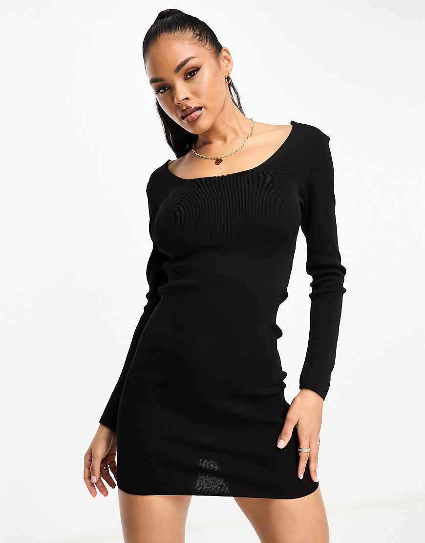 knitted low back mini dress in black