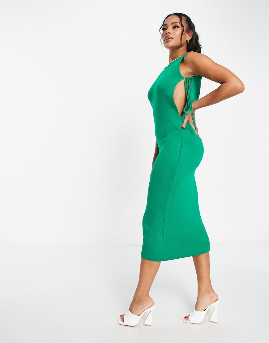 Fashionkilla knitted midi dress with tie side detail in green