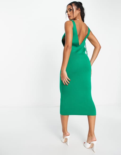 Fashionkilla knitted midi dress with tie side detail in green