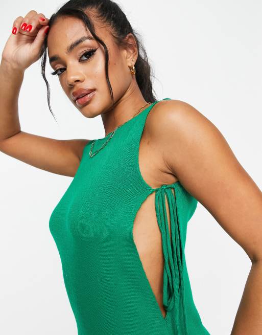 Fashionkilla knitted midi dress with tie side detail in green