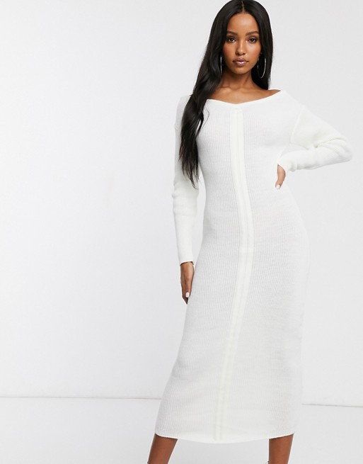 Fashionkilla knitted off shoulder midi dress in ivory