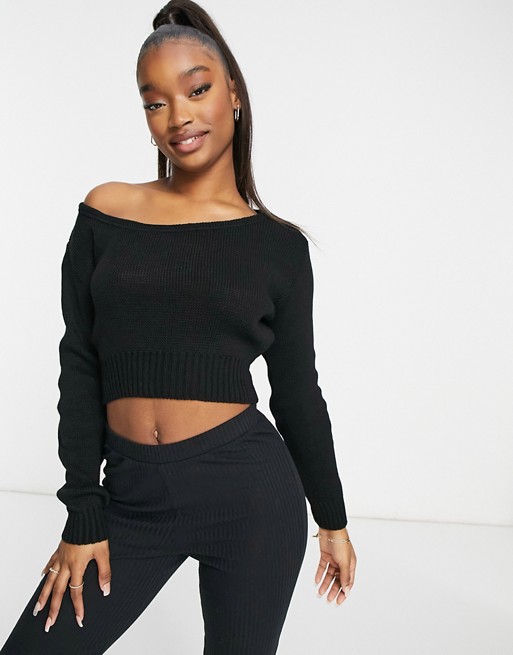 Fashionkilla knitted slouchy cropped jumper in black
